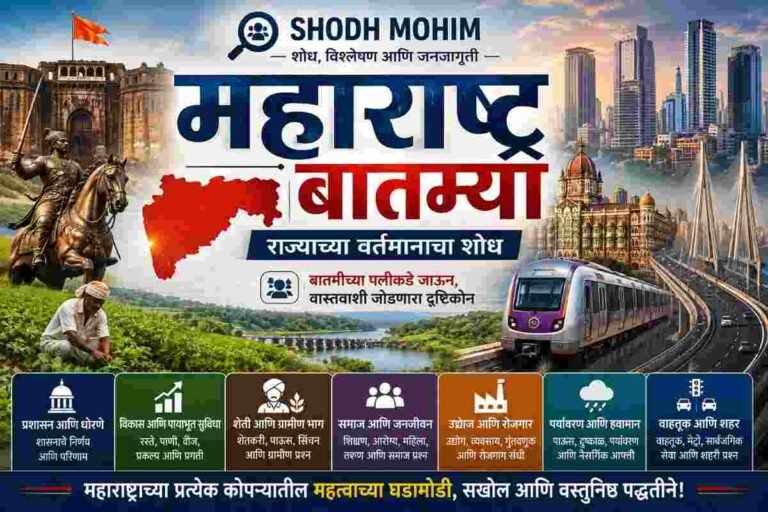 Maharashtra News featuring Shodh Mohim coverage of Maharashtra, development, agriculture, society and governance