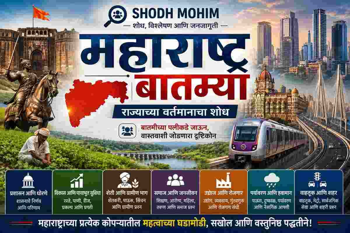Maharashtra News featuring Shodh Mohim coverage of Maharashtra, development, agriculture, society and governance